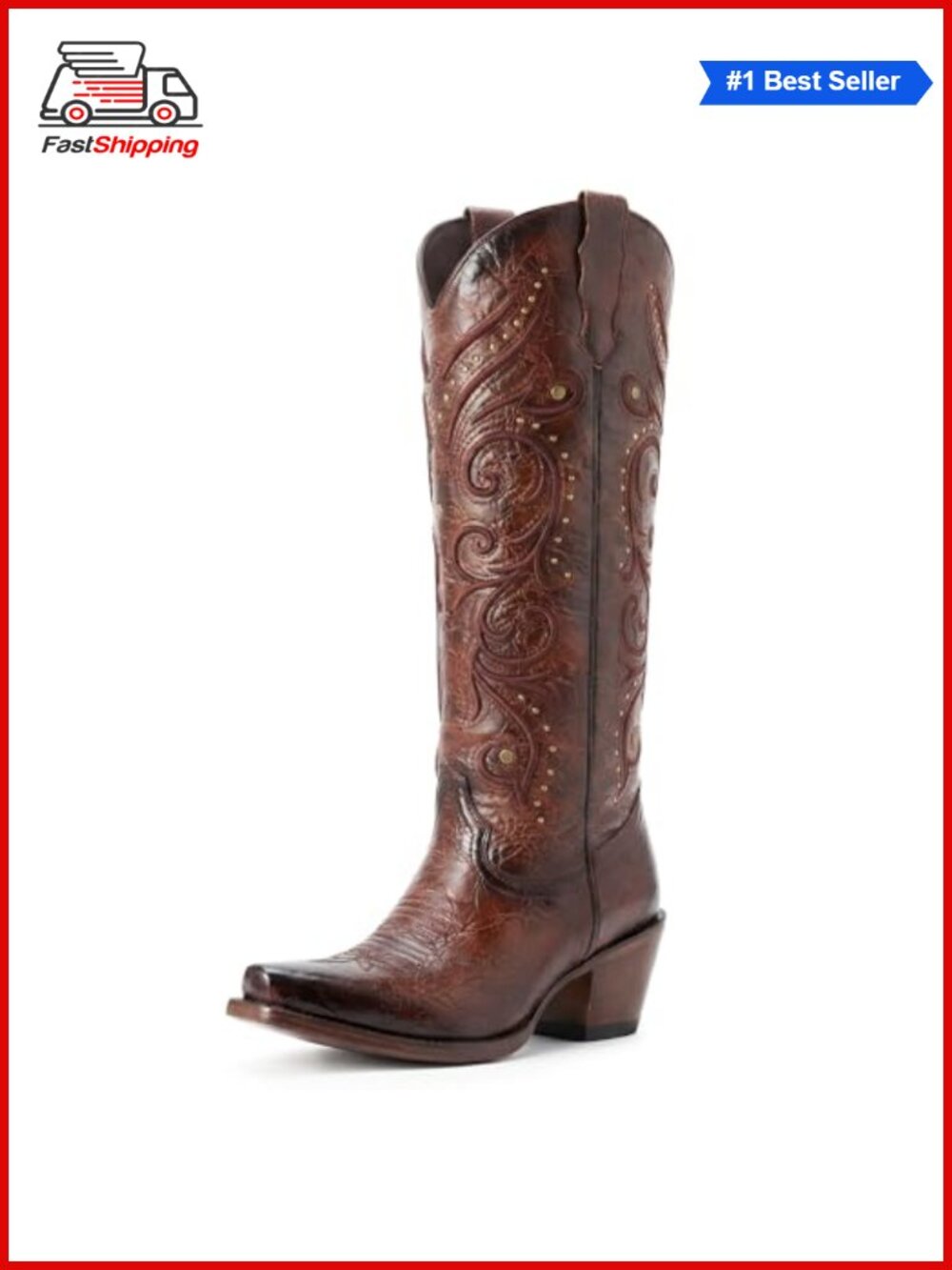 ✨ Knee High Western Cowboy Boots Embroidered Pointed Toe Side Zipper Chunky Heel